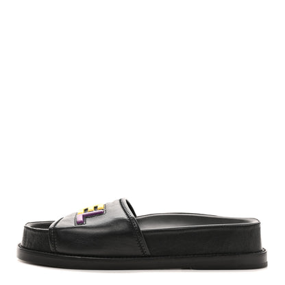 Chanel Lambskin Cha-Nel Mule Sandals 36.5 Black Multicolor 1 of 10