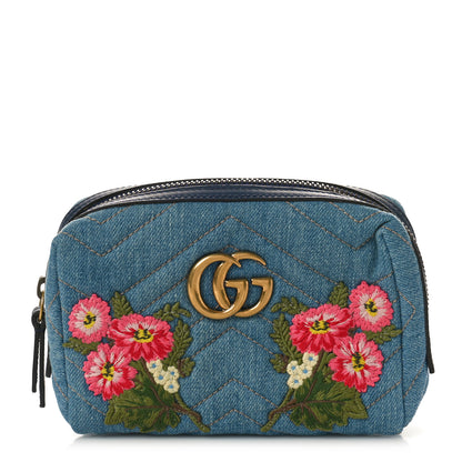 Gucci Denim Matelasse Flower Japan Limited GG Marmont Cosmetic Case Blue 1 of 8