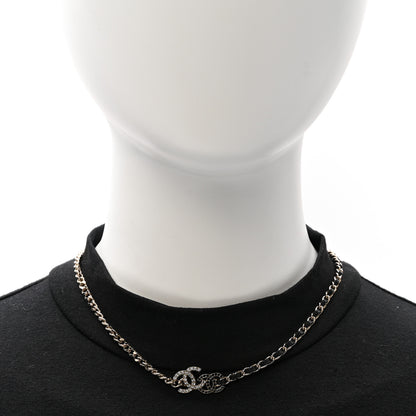 Chanel Metal Calfskin Crystal Double CC Short Necklace Black Gold 2 of 6