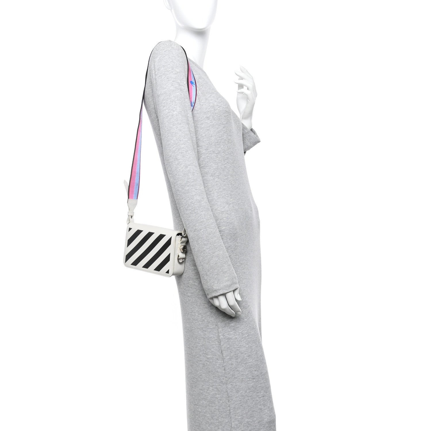 Off-White Saffiano Striped Mini Diag Binder Clip Bag White 2 of 12