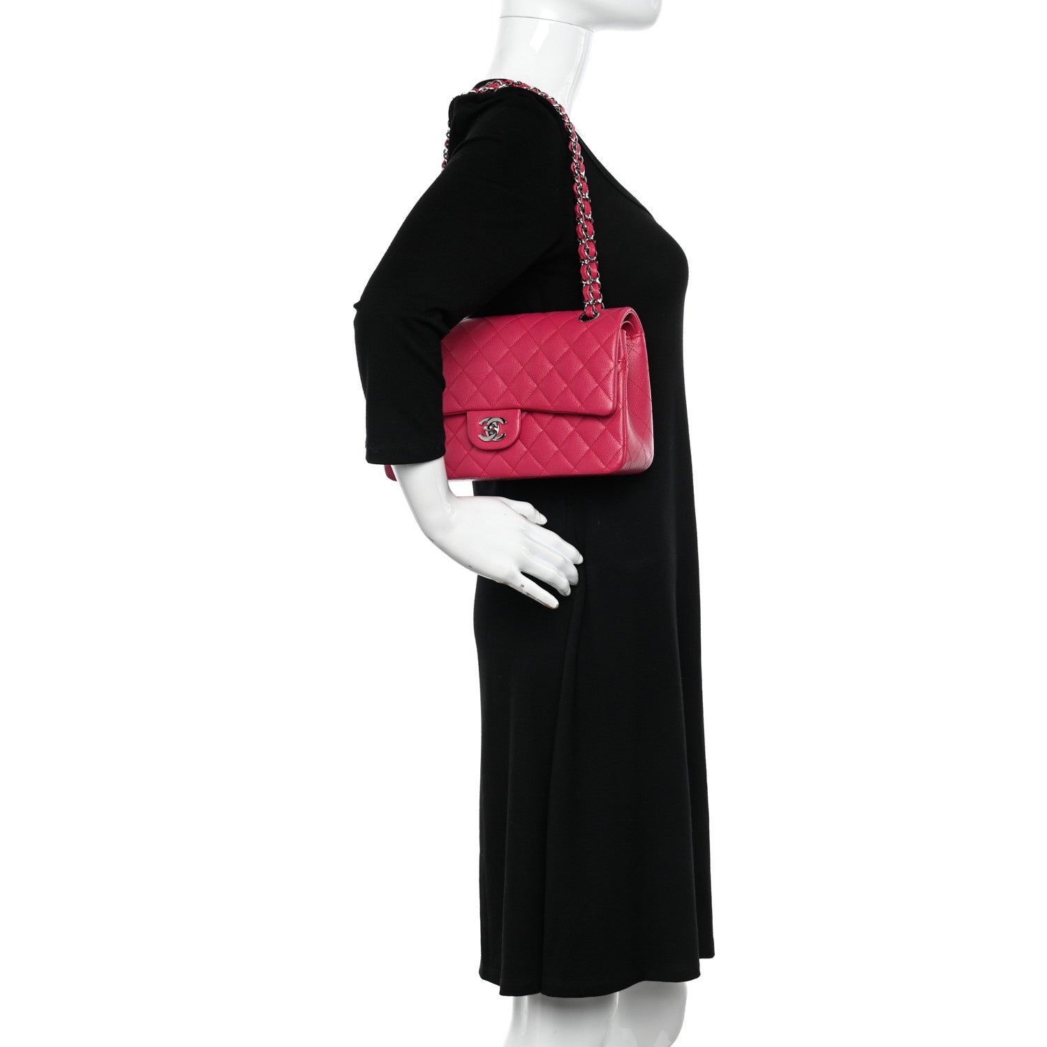 Chanel Caviar Quilted Medium Double Flap Dark Pink 2 of 10