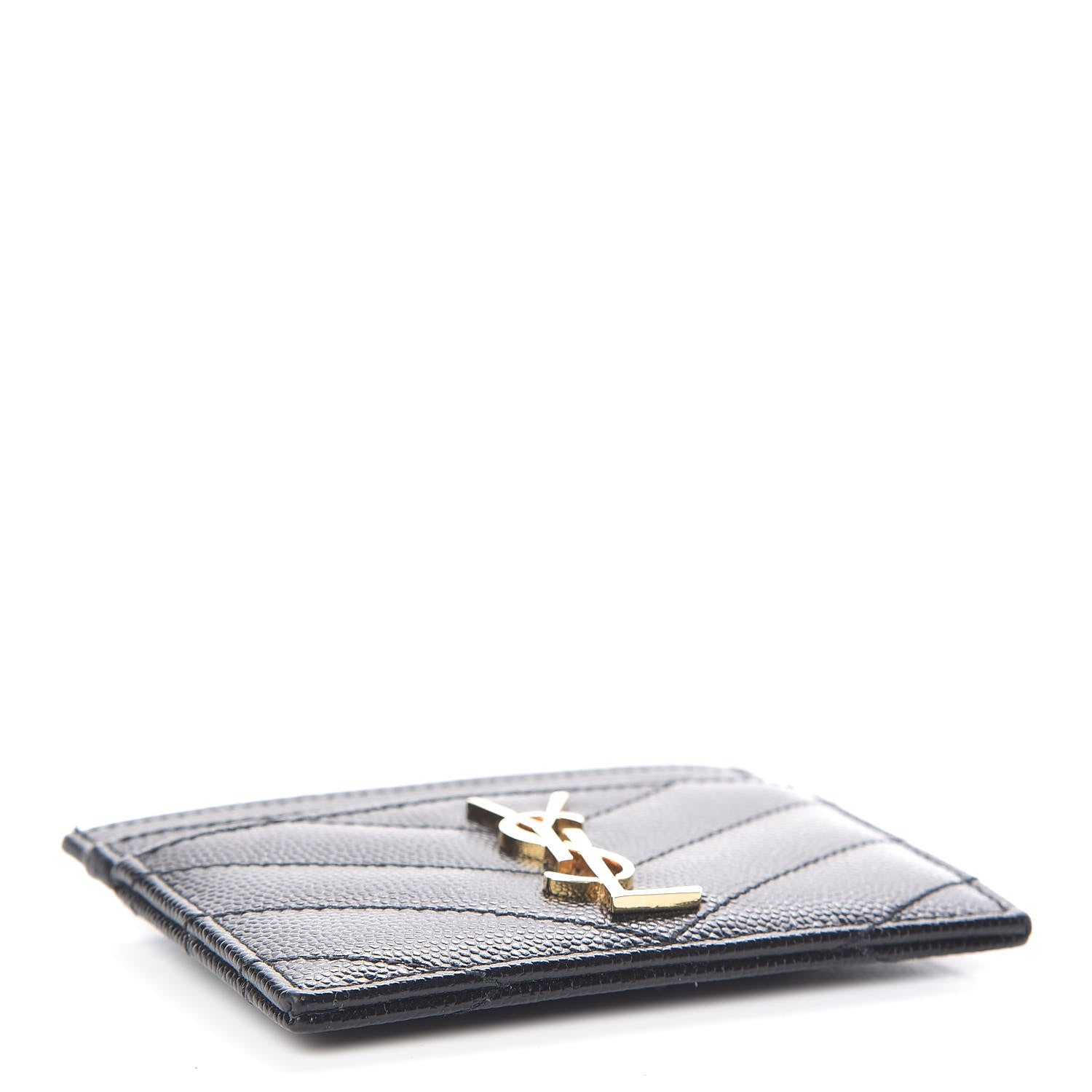 Saint Laurent Grain De Poudre Matelasse Chevron Monogram Credit Card Case Black 4 of 10