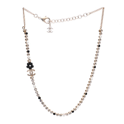 Chanel Crystal Pearl Glass Beaded CC Short Necklace Gold White Black 3 of 6