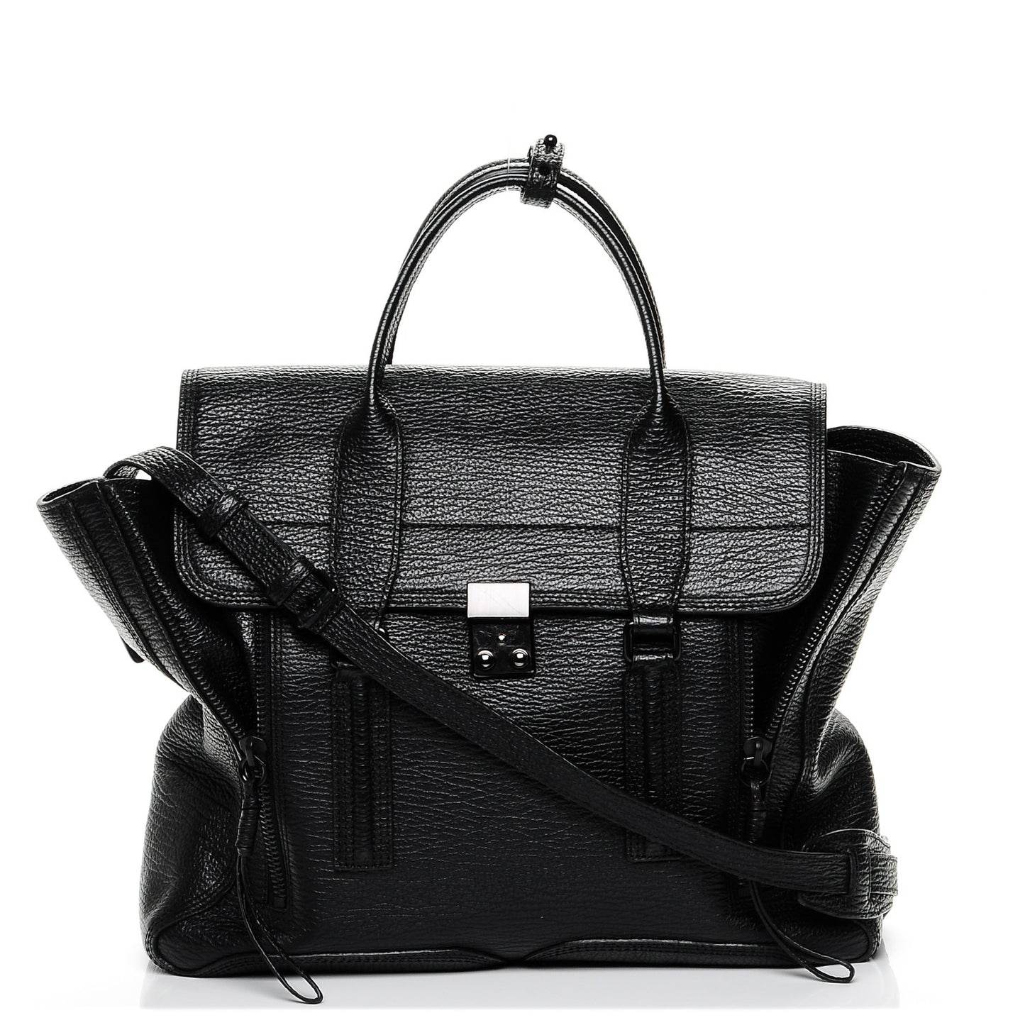 3.1 Textured Calfskin Large Pashli Satchel Black