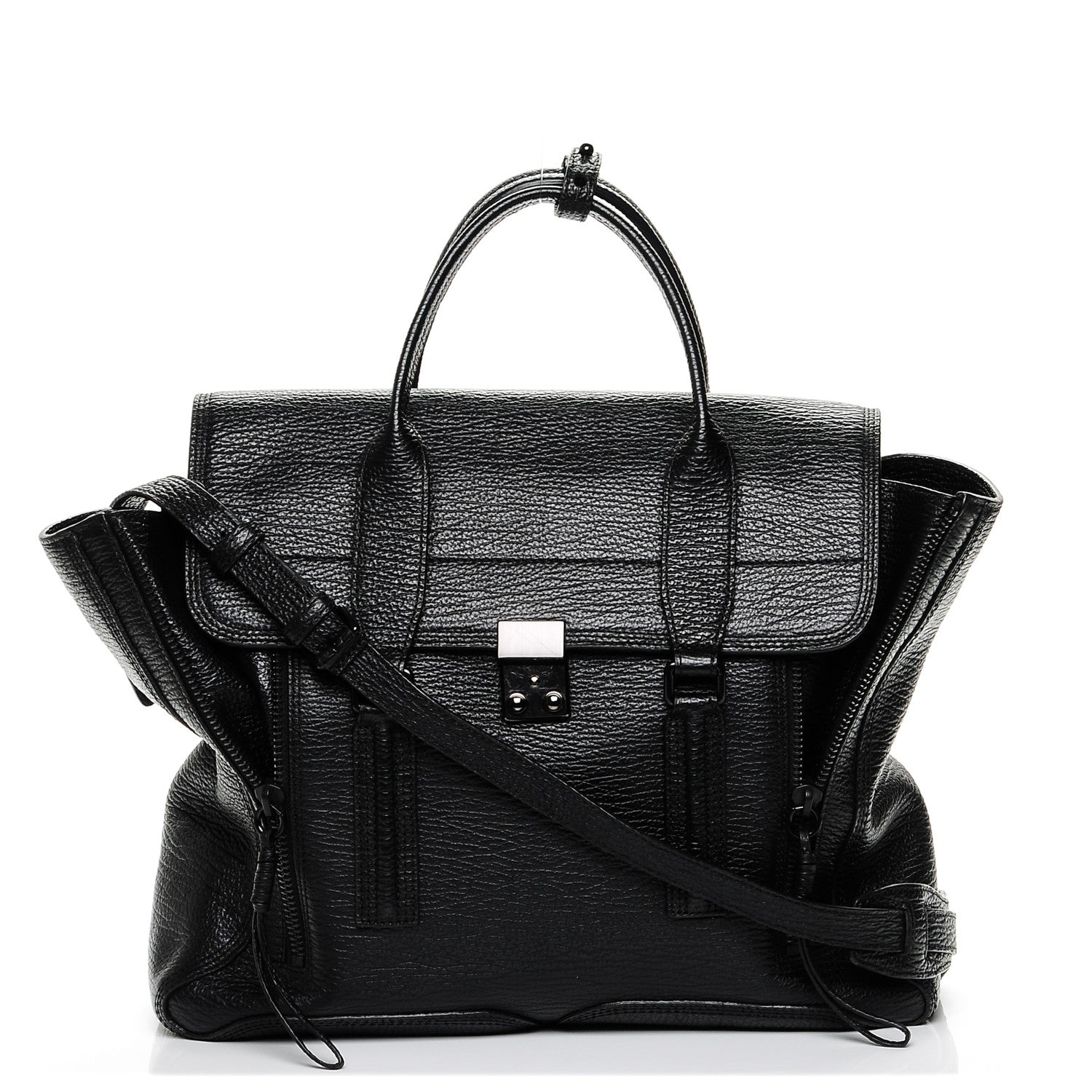 3.1 Phillip Lim 3.1 Textured Calfskin Large Pashli Satchel Black 1 of 6