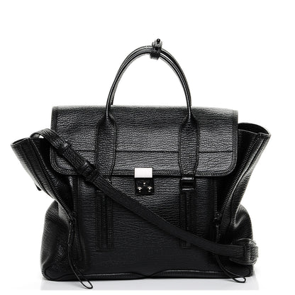3.1 Phillip Lim 3.1 Textured Calfskin Large Pashli Satchel Black 1 of 6