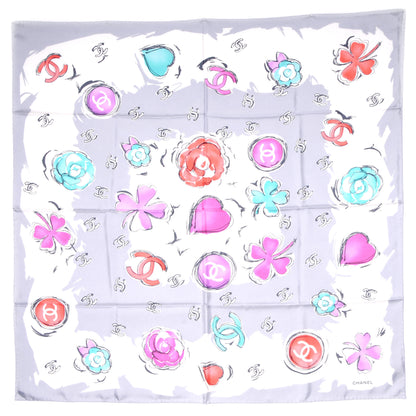 Chanel Silk CC Camellia Clover Heart Scarf Grey 2 of 5