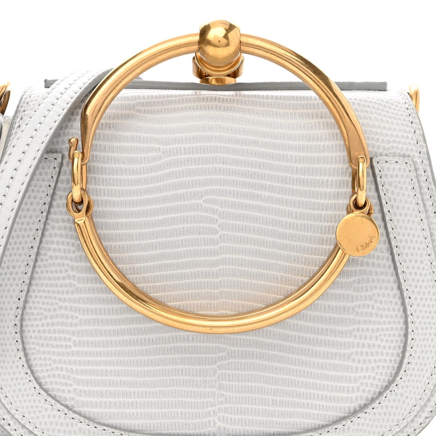 Calfskin Suede Lizard Embossed Small Nile Bracelet Bag Light Cloud