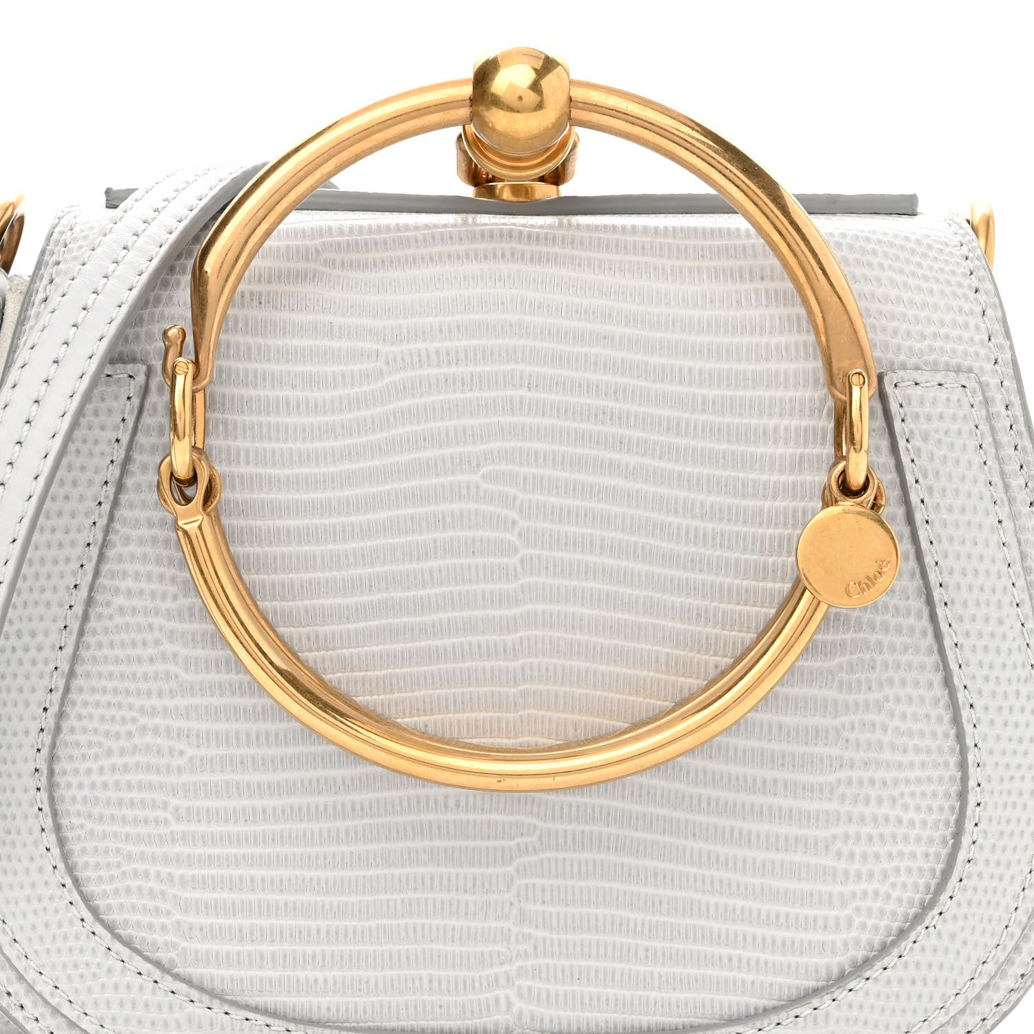 Chloe Calfskin Suede Lizard Embossed Small Nile Bracelet Bag Light Cloud 8 of 11