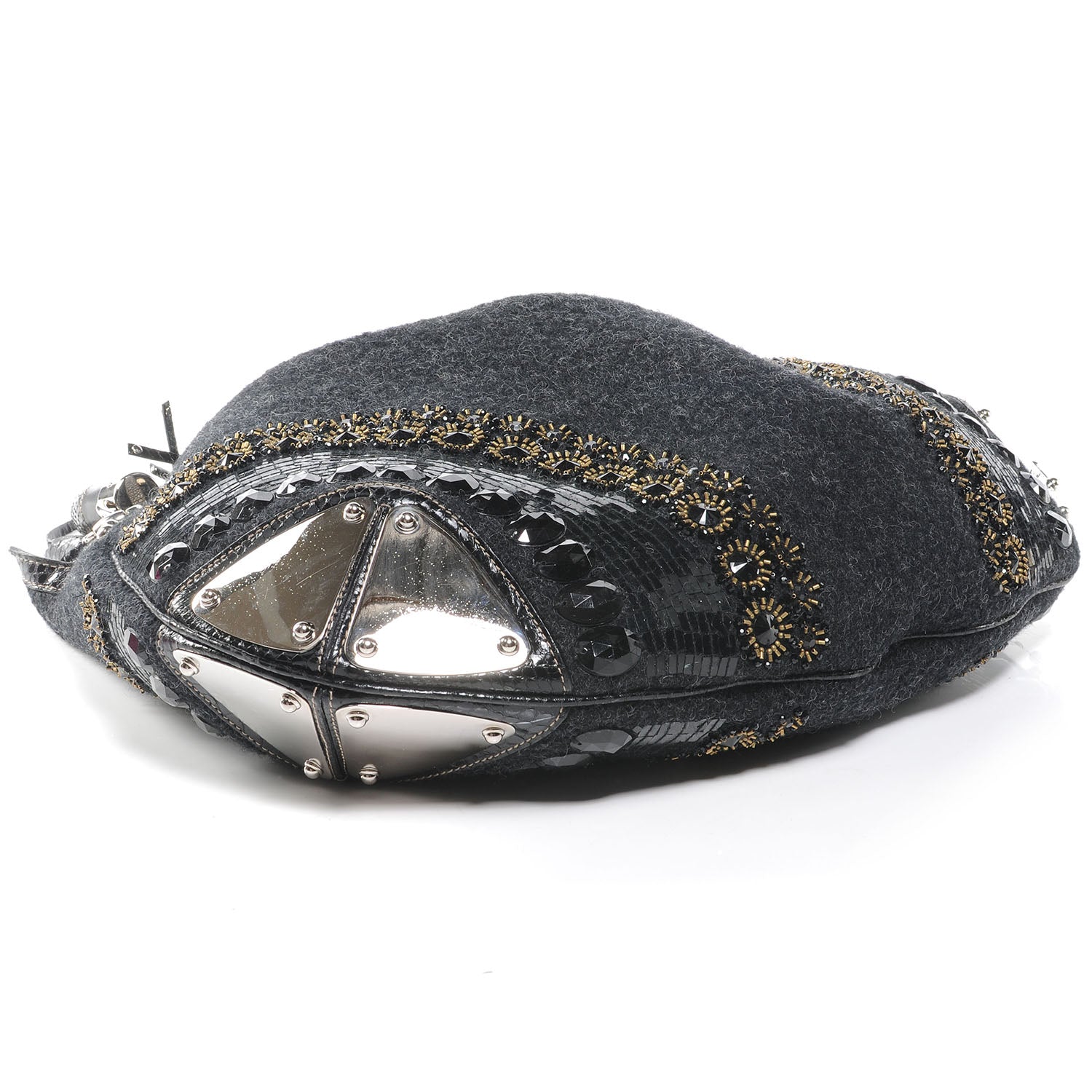 Gucci Wool Snakeskin Beaded Large Indy Top Handle Hobo 4 of 7