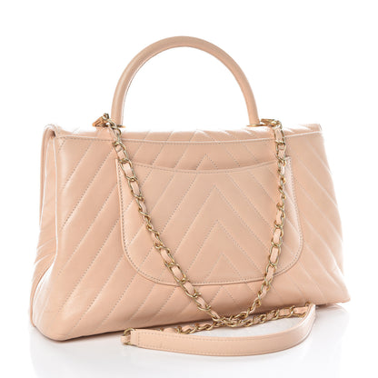 Chanel Calfskin Chevron Quilted Large Coco Handle Flap Light Beige 3 of 13