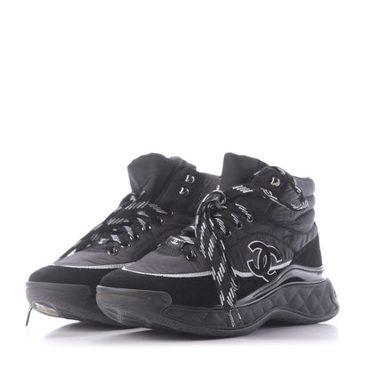 Chanel Fabric Suede Womens CC Sneakers 37.5 Black 3 of 10