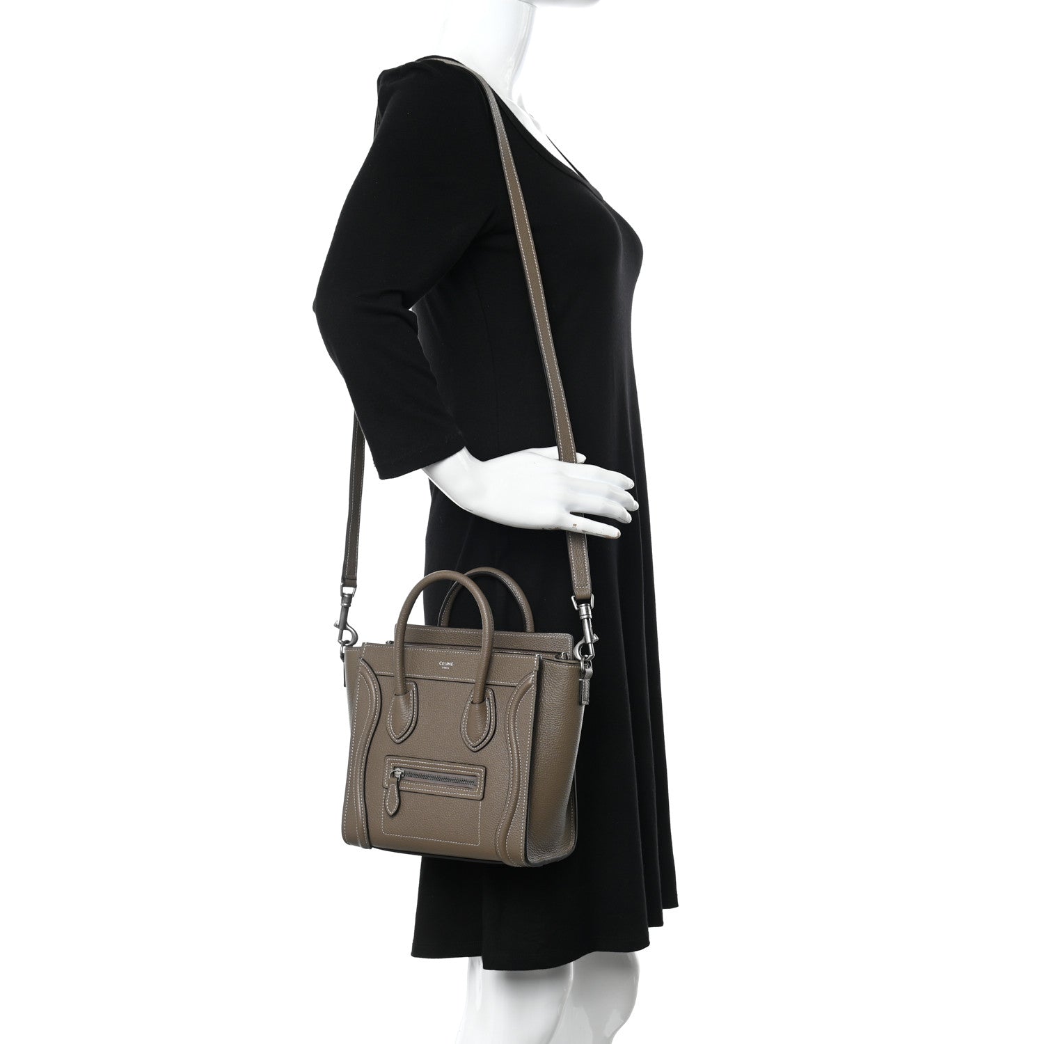 Celine Drummed Calfskin Nano Luggage Souris 2 of 10