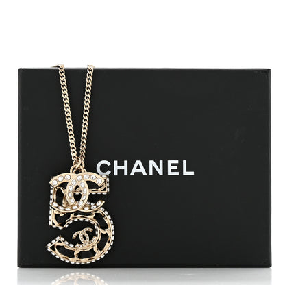 Chanel Lambskin Crystal CC Number 5 Pendant Necklace Gold Black 6 of 6