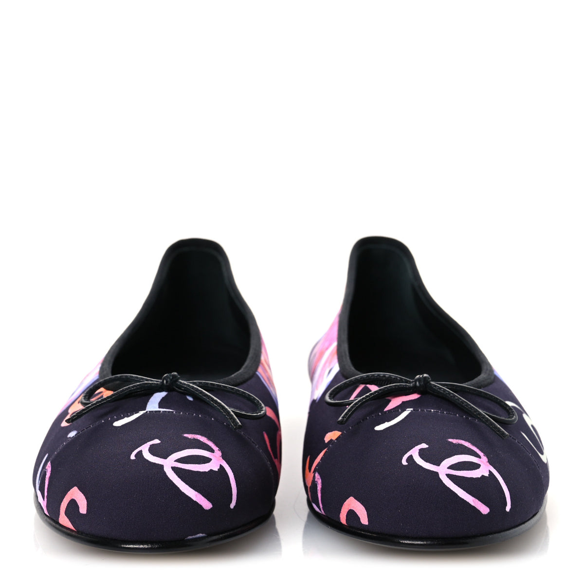 Chanel Printed Stretch Jersey Cap Toe Ballerina Flats 37.5 Black Multicolor 3 of 11