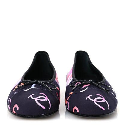 Chanel Printed Stretch Jersey Cap Toe Ballerina Flats 37.5 Black Multicolor 3 of 11