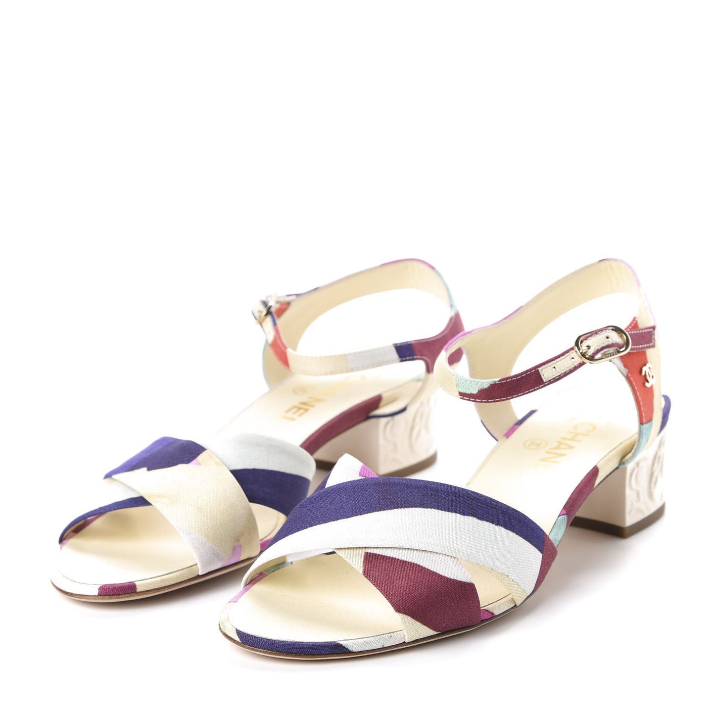 Fabric Camellia Embossed Sandals 38.5 Multicolor