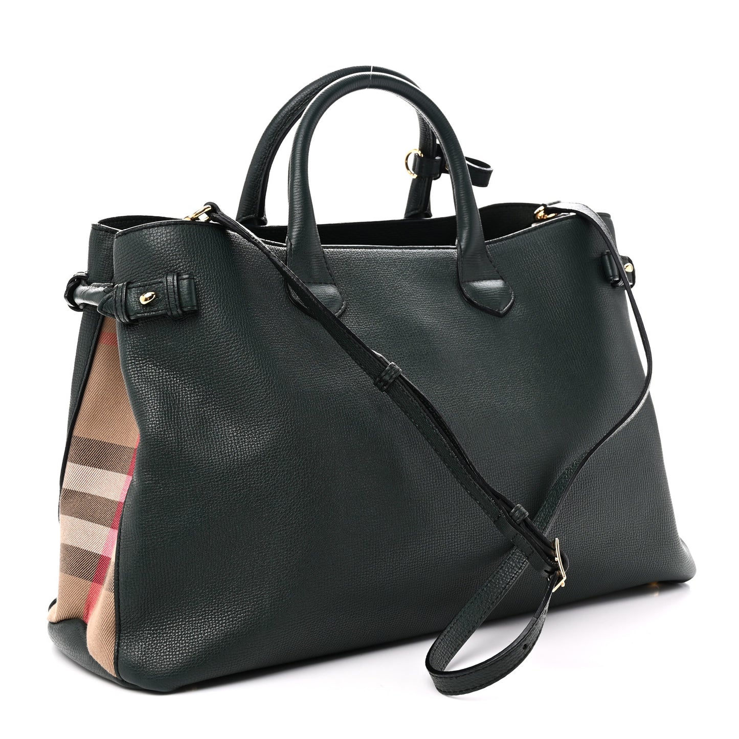 Derby Calfskin House Check Large Banner Tote Dark Bottle Green