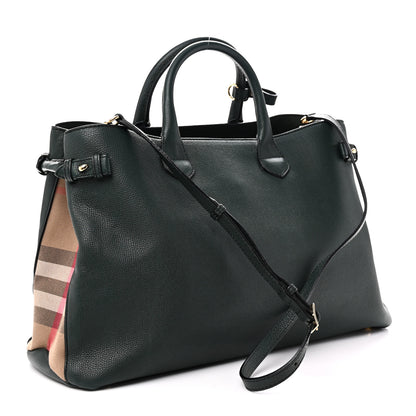 Burberry Derby Calfskin House Check Large Banner Tote Dark Bottle Green 3 of 10