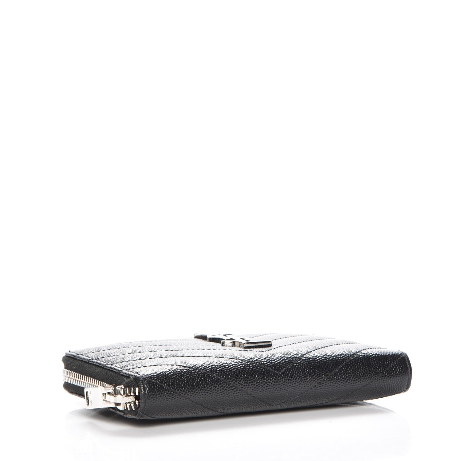 Saint Laurent Grain De Poudre Matelasse Chevron Monogram Zip Around Wallet Black 5 of 8