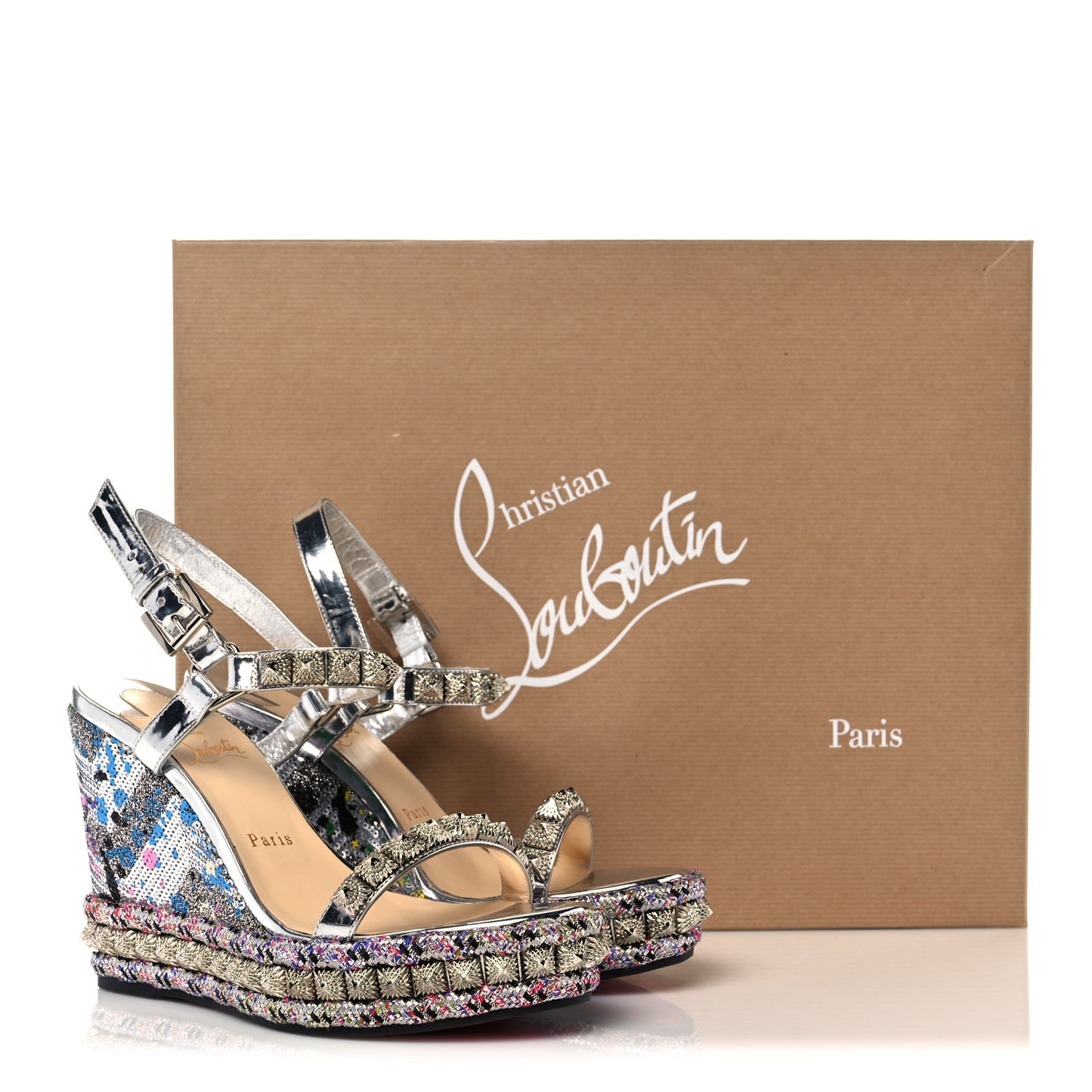 Paillette Pira Ryad 110 Wedge Sandals 38 Silver