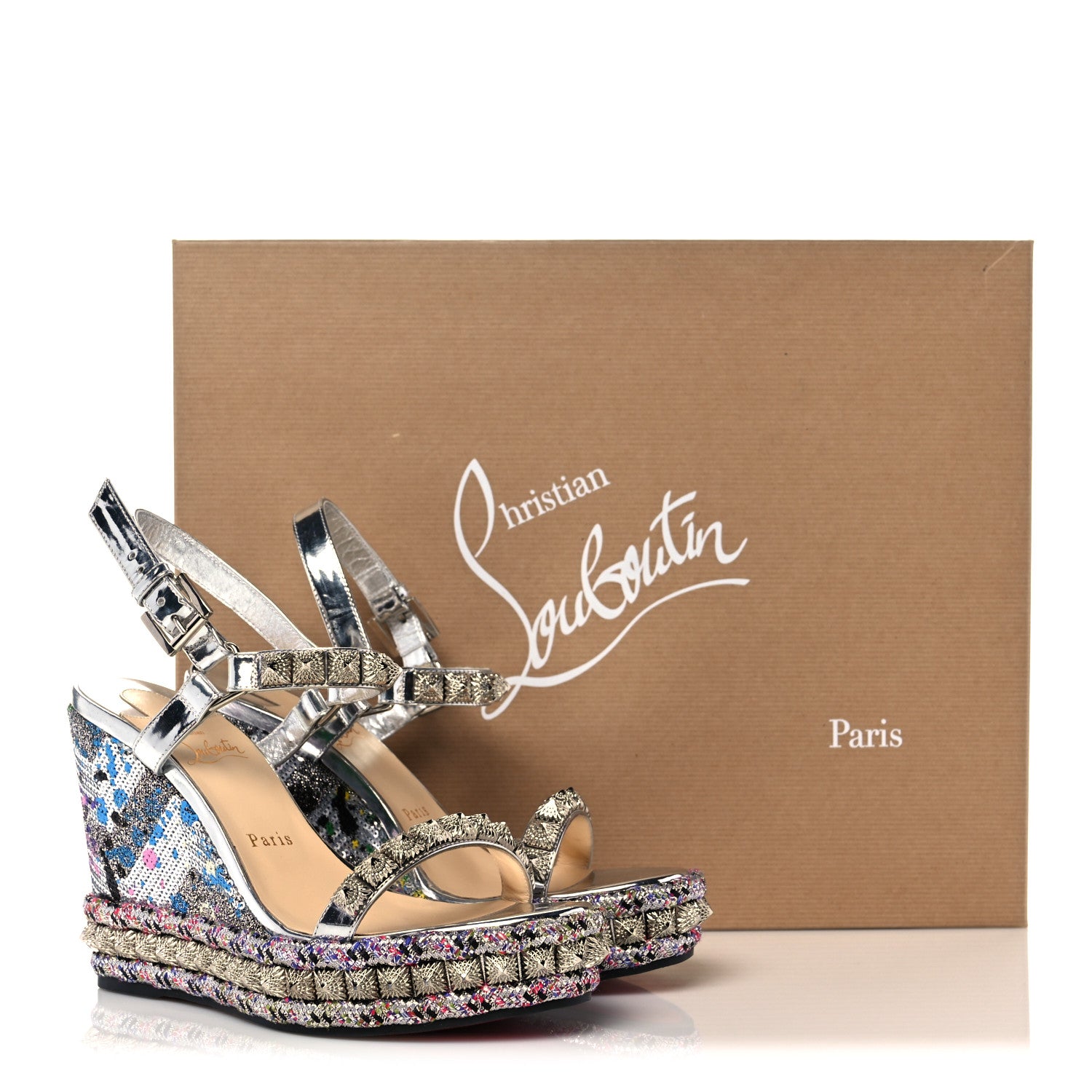 Christian Louboutin Paillette Pira Ryad 110 Wedge Sandals 38 Silver 11 of 11
