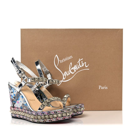 Christian Louboutin Paillette Pira Ryad 110 Wedge Sandals 38 Silver 11 of 11