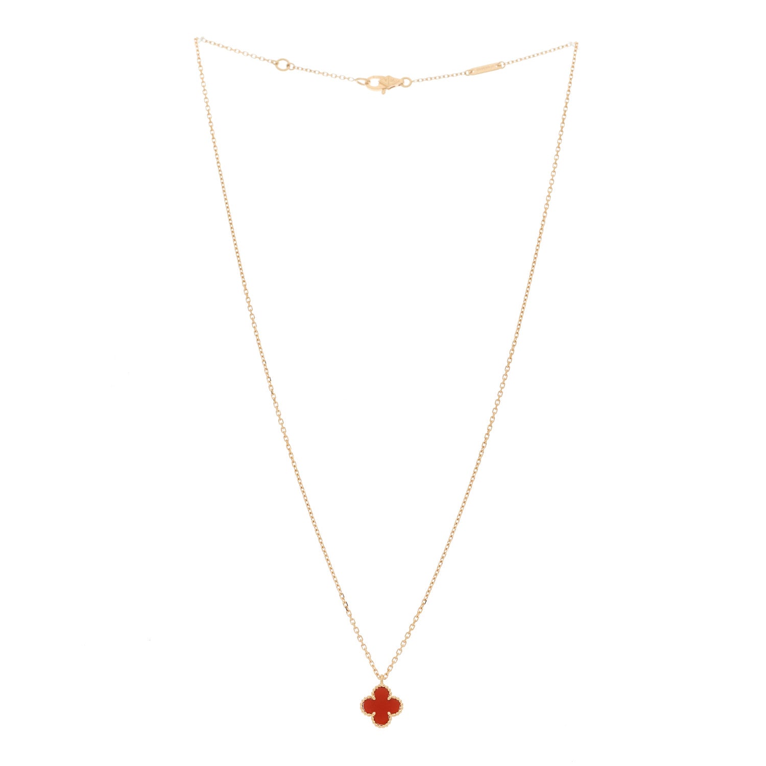 Van Cleef & Arpels 18K Rose Gold Carnelian Sweet Alhambra Pendant Necklace 3 of 6