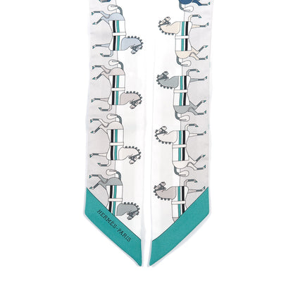 Hermes Silk Rocabar Twilly White Gris Perle Menthe 9 of 10