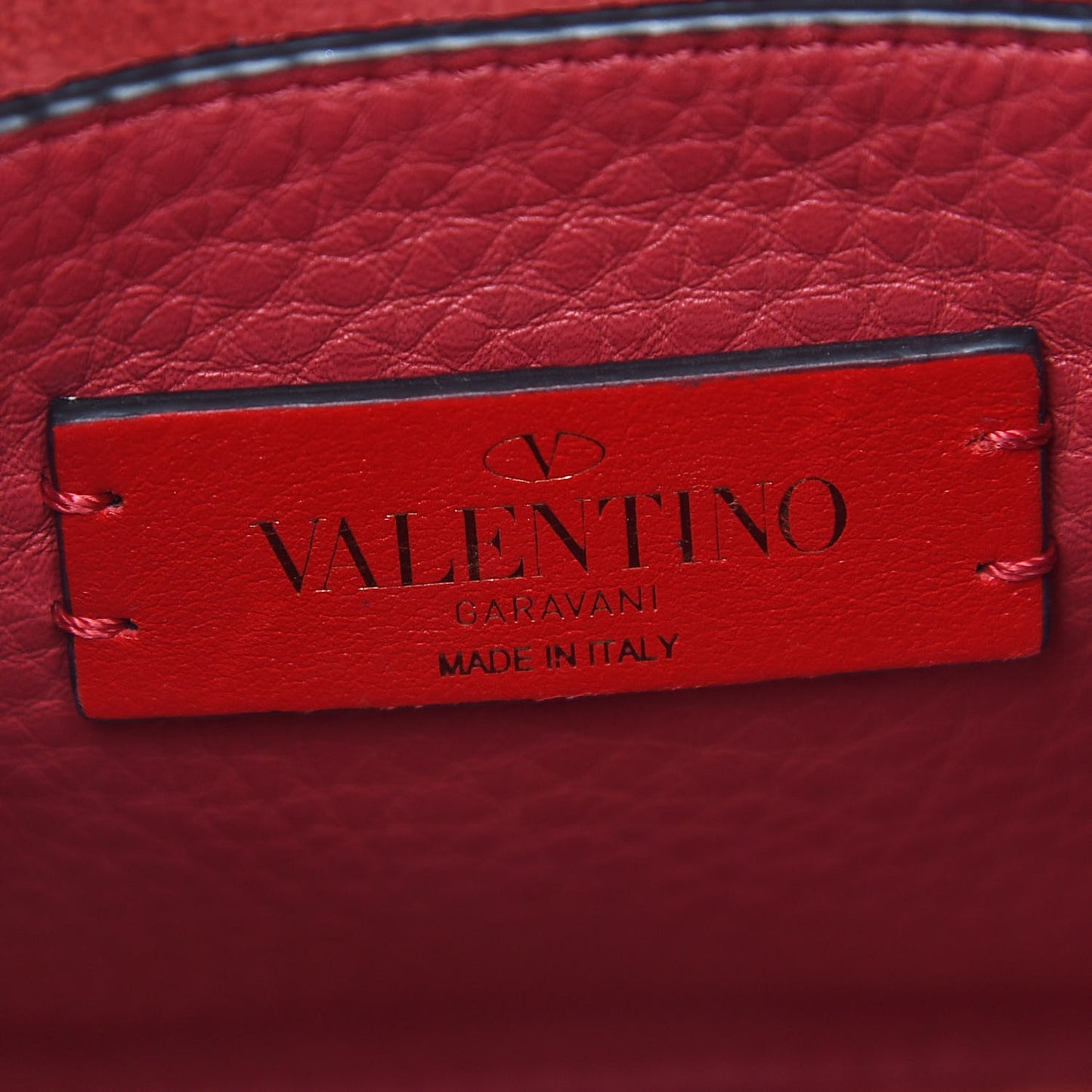 Grained Calfskin Rockstud Bucket Bag Red