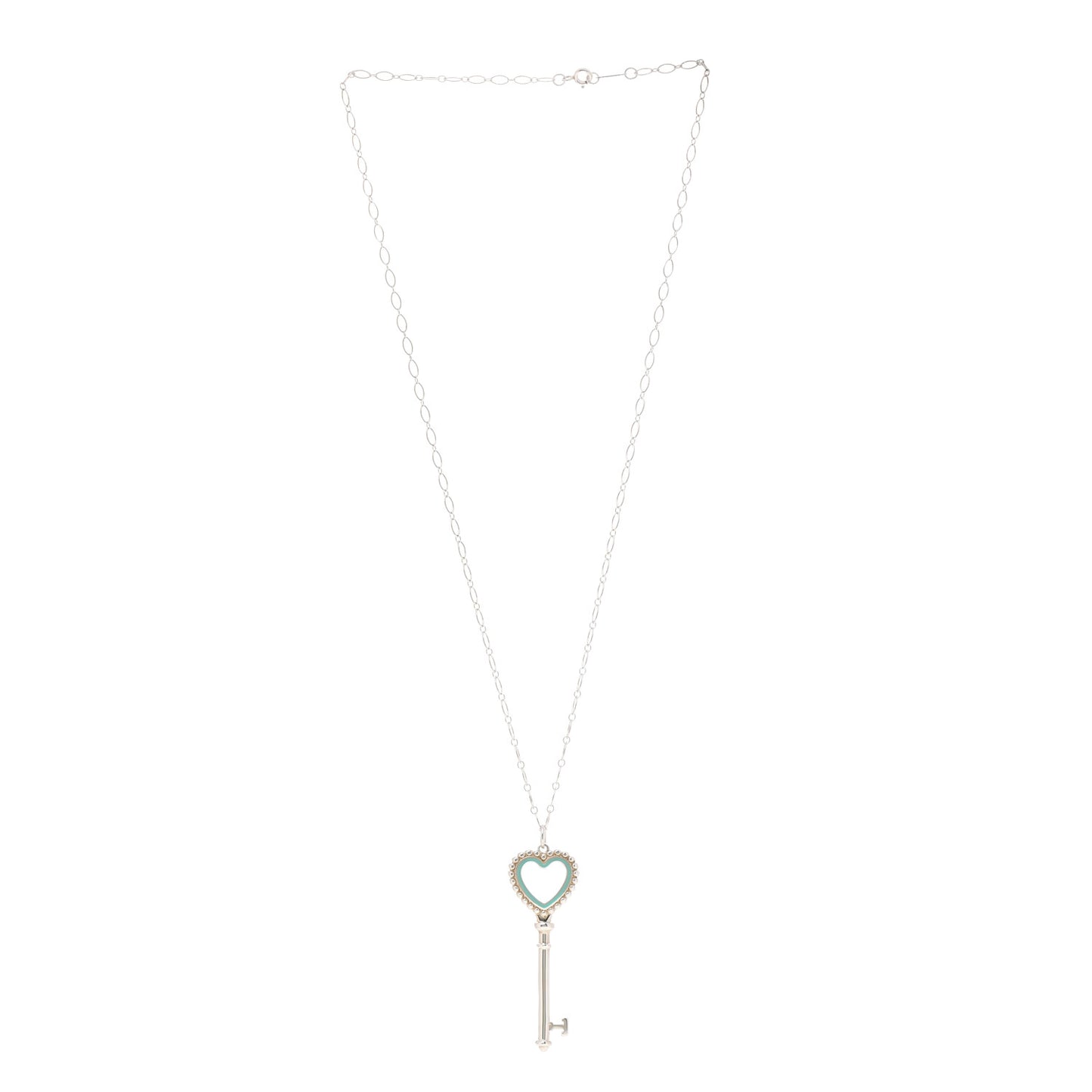 Sterling Silver Enamel Beaded Heart Key Pendant Necklace Blue