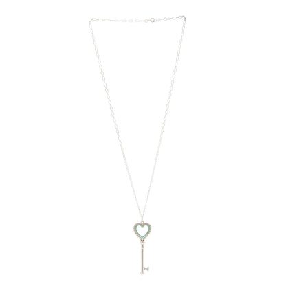 Tiffany Sterling Silver Enamel Beaded Heart Key Pendant Necklace Blue 3 of 7