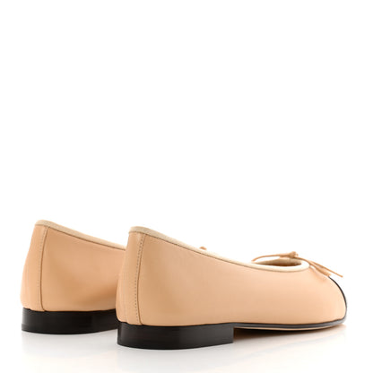 Chanel Lambskin Cap Toe CC Ballerina Flats 39 Beige Black 4 of 9