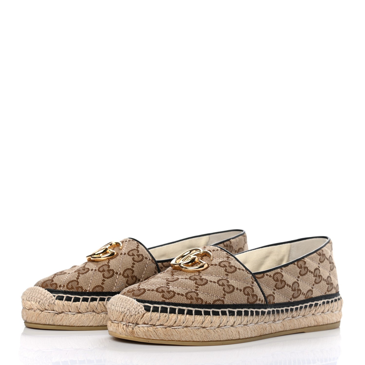 Gucci Monogram Matelasse Diagonal GG Marmont Espadrilles 35 Beige Ebony Black 3 of 9