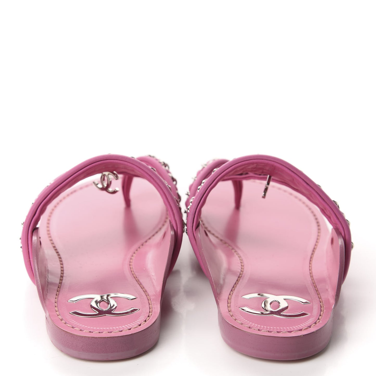 Calfskin Chain CC Thong Flat Sandals 35 Pink