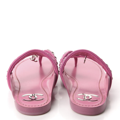 Chanel Calfskin Chain CC Thong Flat Sandals 35 Pink 5 of 10