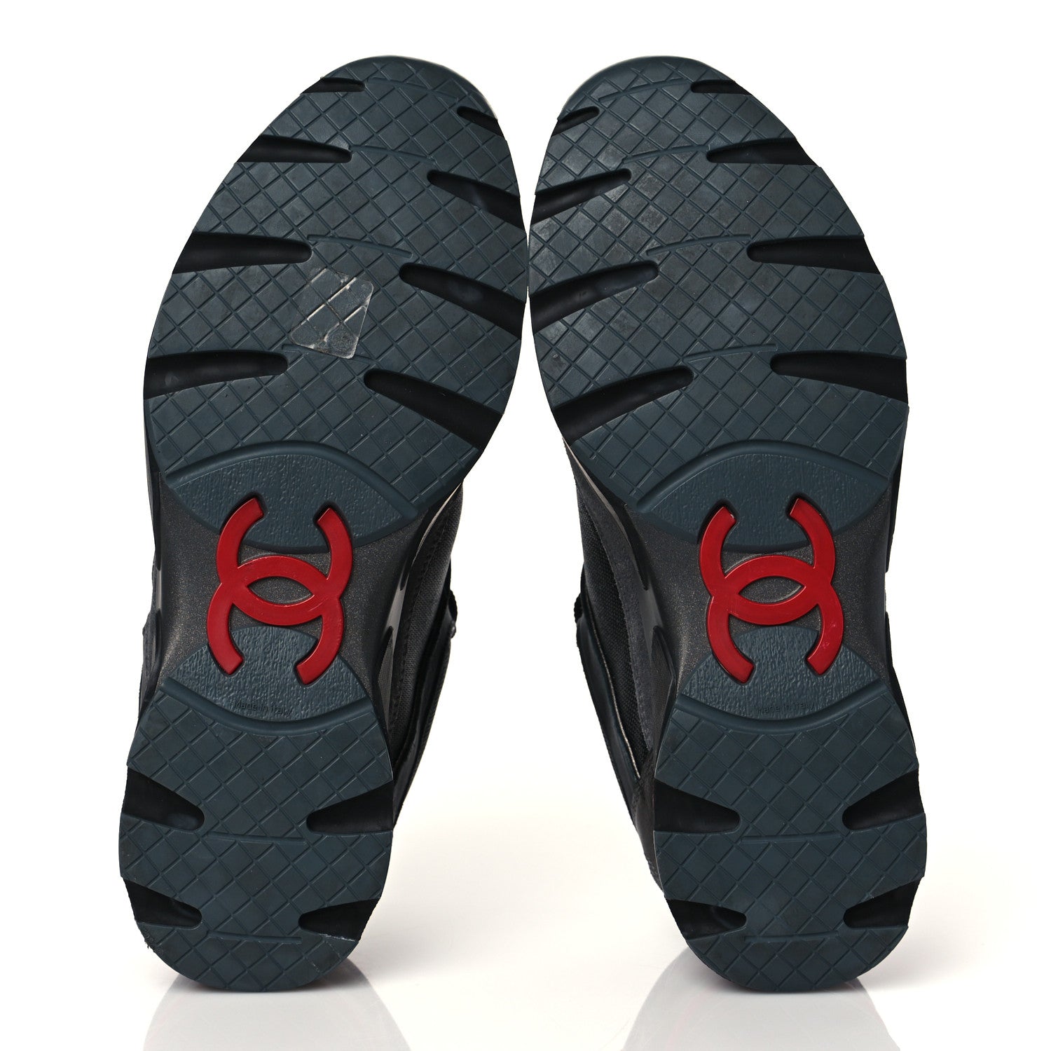 Chanel Calfskin Suede Fabric Mens Sneakers 43 Black Grey Red 5 of 8