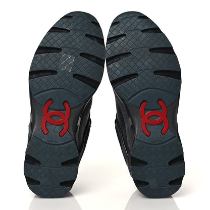 Chanel Calfskin Suede Fabric Mens Sneakers 43 Black Grey Red 5 of 8