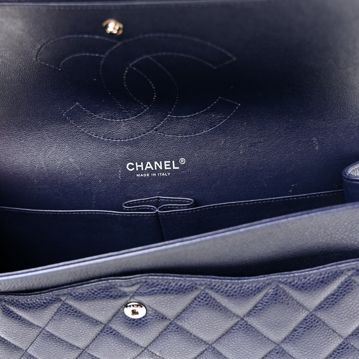Chanel Caviar Quilted Jumbo Double Flap Navy Blue 11 of 12