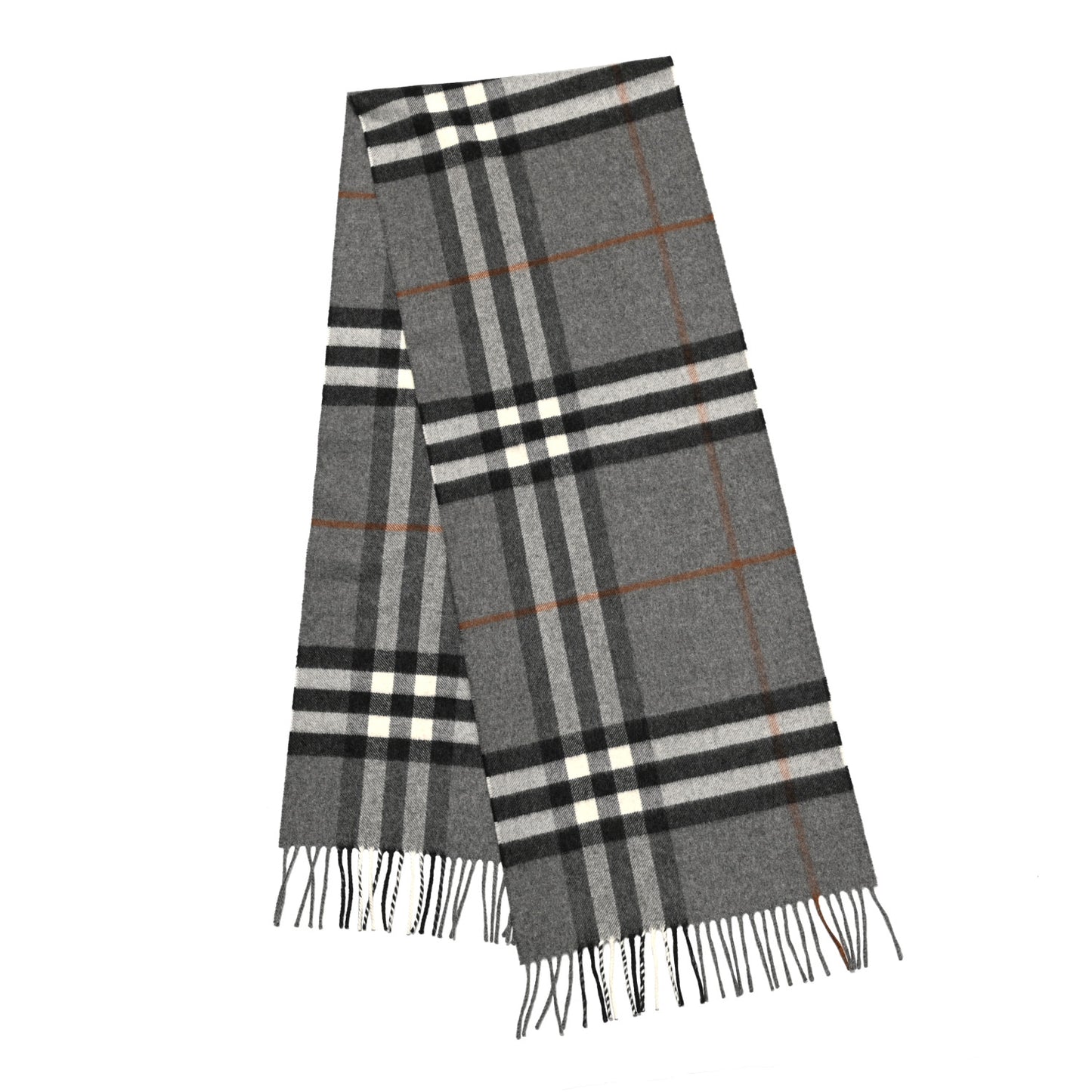 Cashmere Classic Check Fringe Scarf Grey