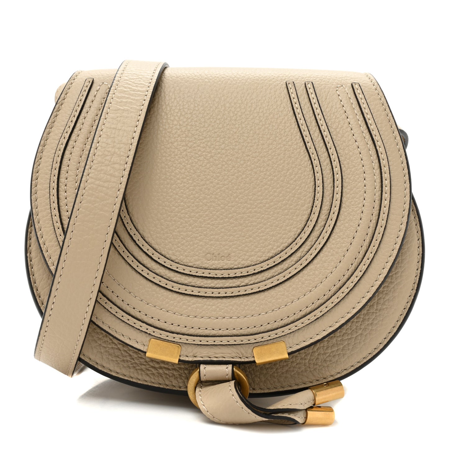 Grained Calfskin Small Marcie Saddle Bag Root Beige