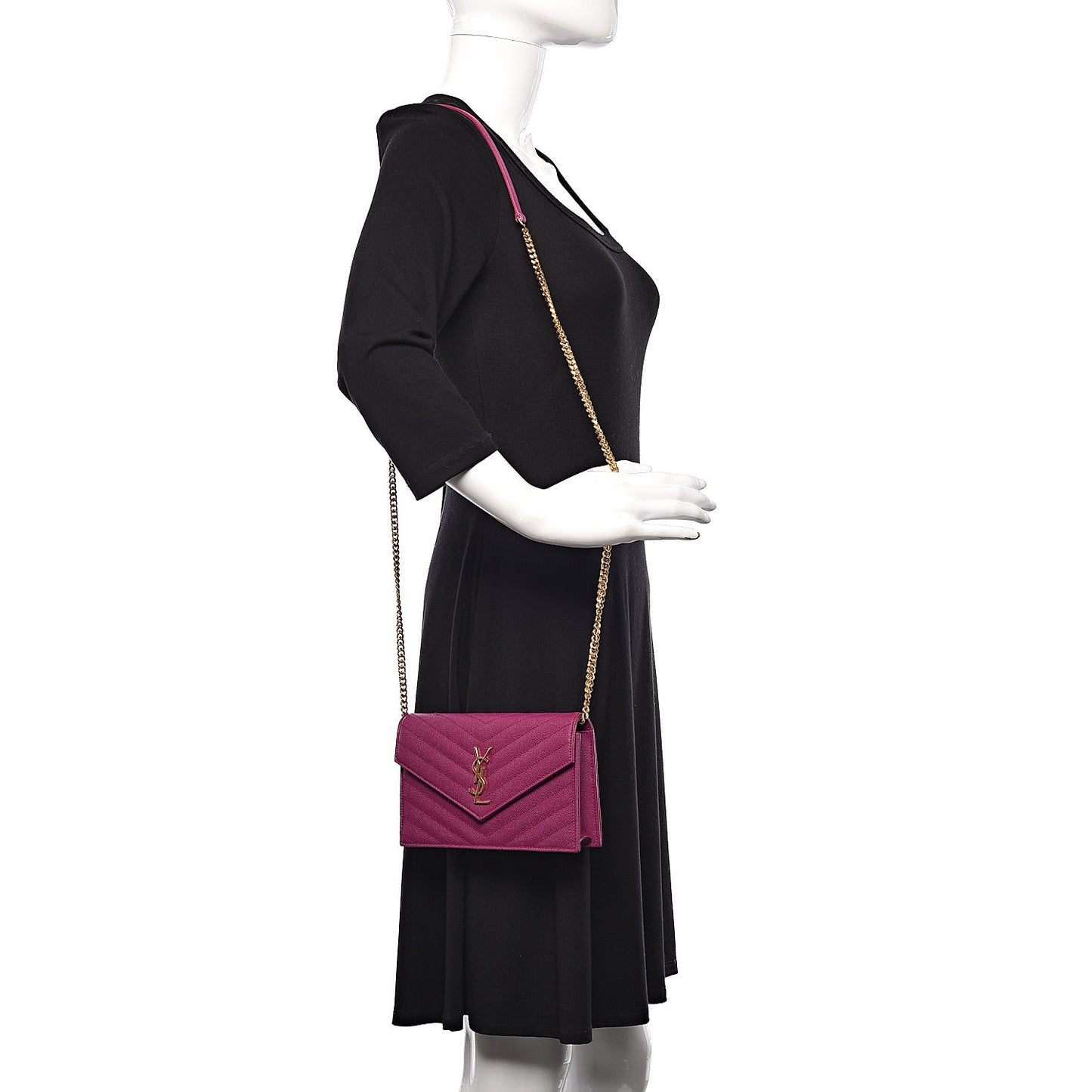 Grain De Poudre Matelasse Chevron Monogram Envelope Chain Wallet Dark Grape