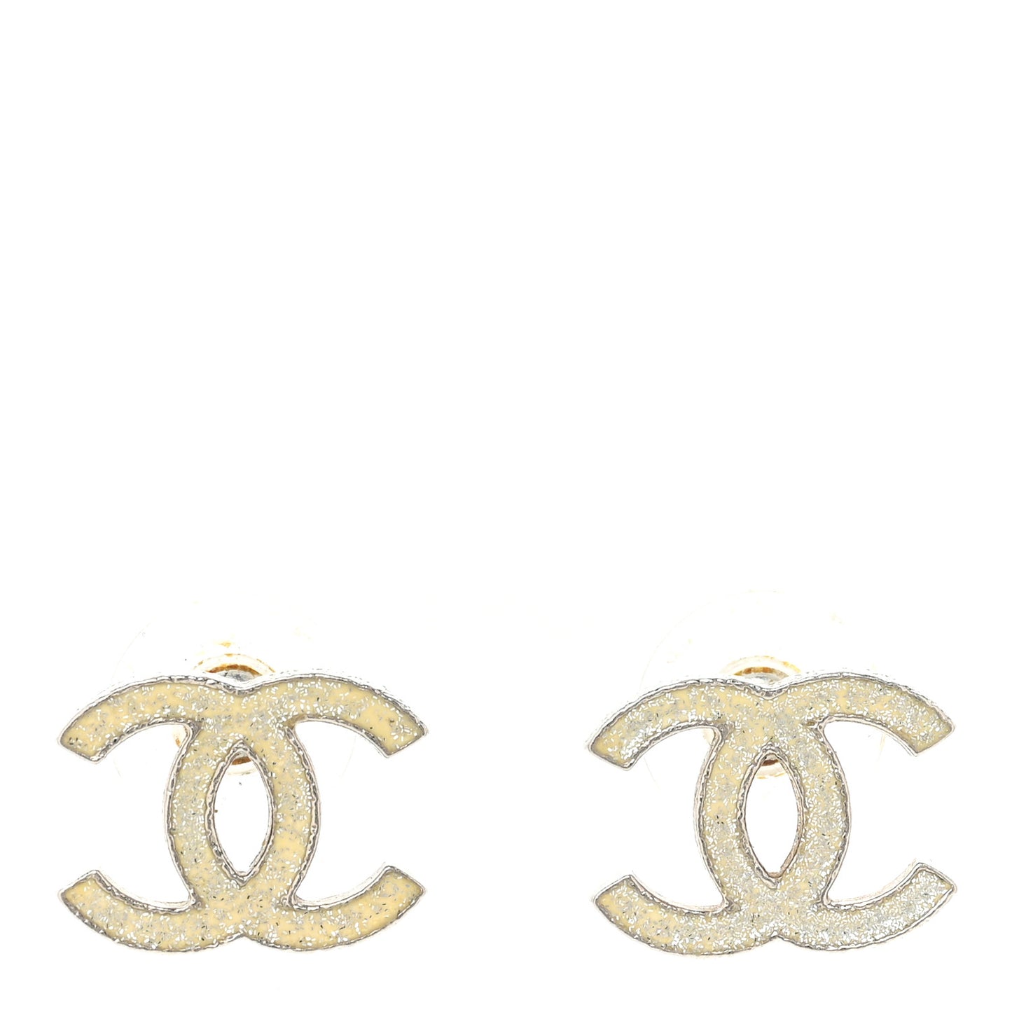 Glitter Enamel CC Earrings Silver White