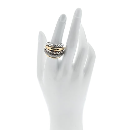 David Yurman Sterling Silver 18K Yellow Gold Diamond Mercer Multi Row Ring 57 8 2 of 4