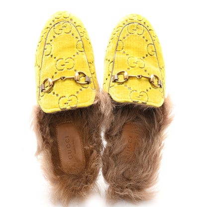 Gucci Velvet GG Monogram Fur Womens Princetown Slippers 35.5 Sunny Beige Mud Natural 2 of 9