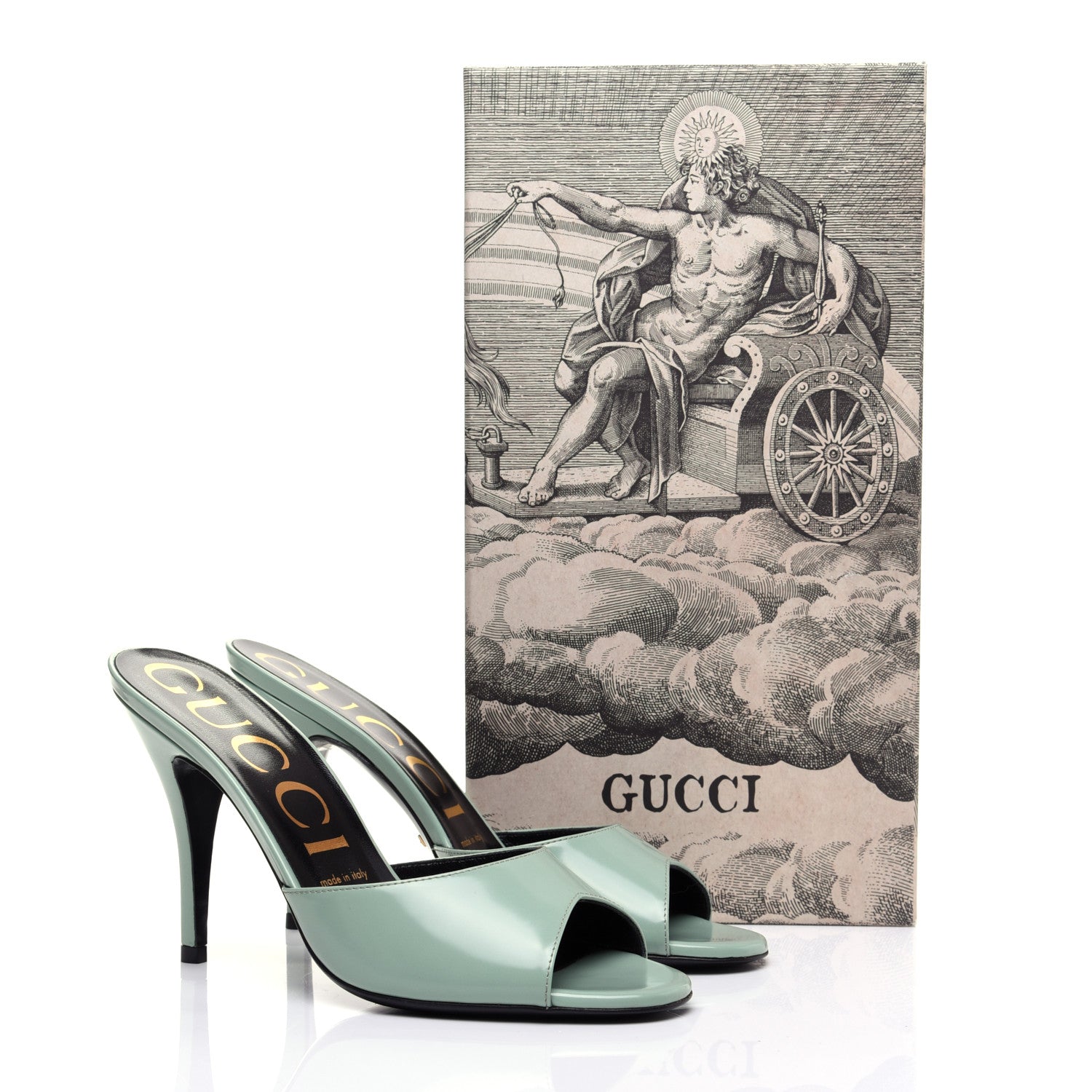 Gucci Polished Calfskin Scarlet Mid Heel Slide Sandals 37 Aqua Green 12 of 12