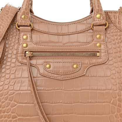 Balenciaga Shiny Supple Calfskin Crocodile Embossed Neo Classic Gold Hardware City Nude Beige 7 of 9