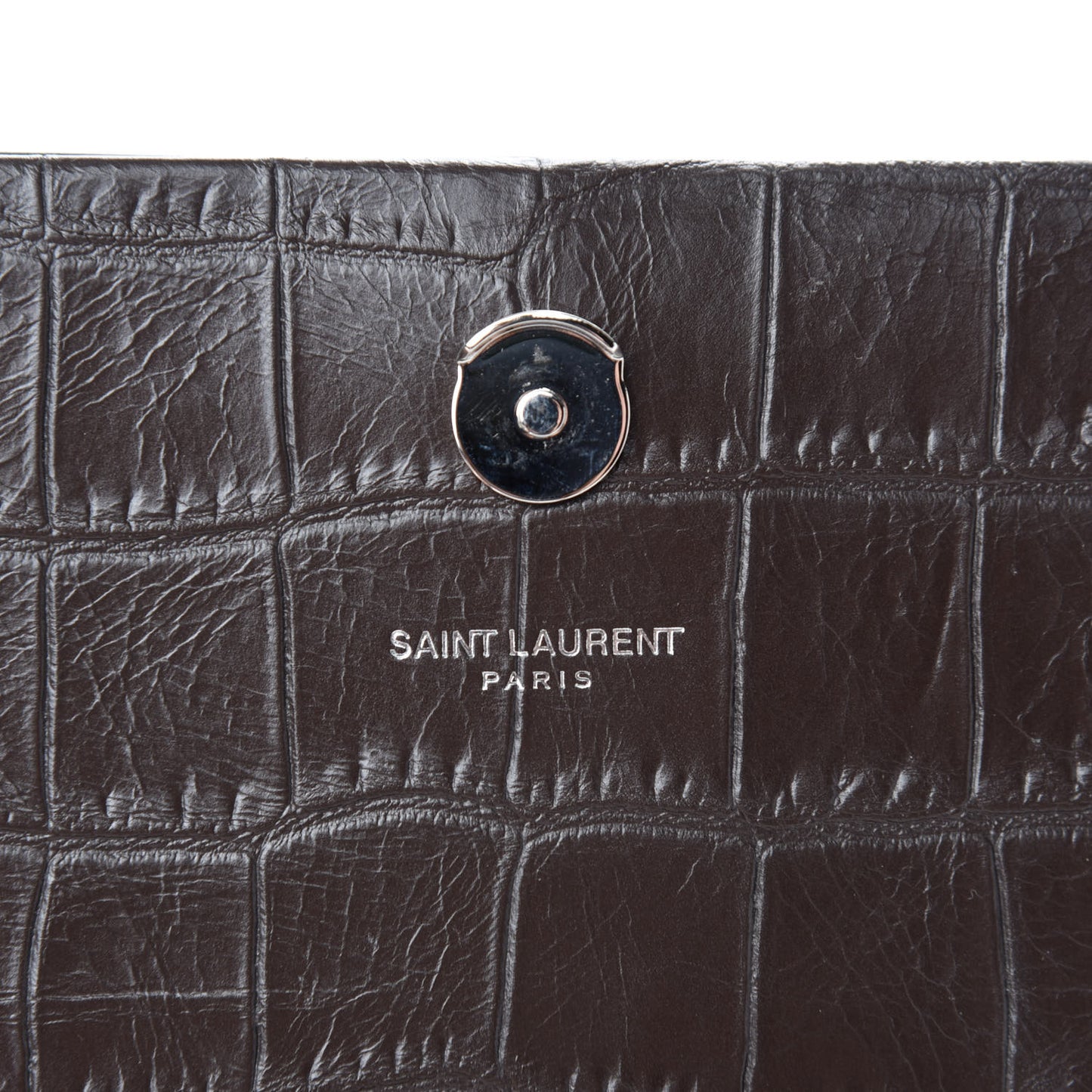 Calfskin Crocodile Embossed Medium Classic Monogram Kate Tassel Satchel Earth Grey