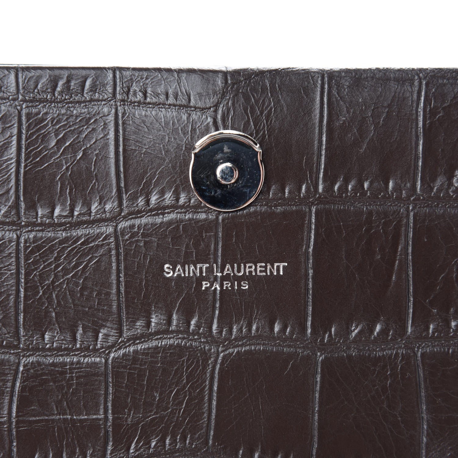 Saint Laurent Calfskin Crocodile Embossed Medium Classic Monogram Kate Tassel Satchel Earth Grey 9 of 10