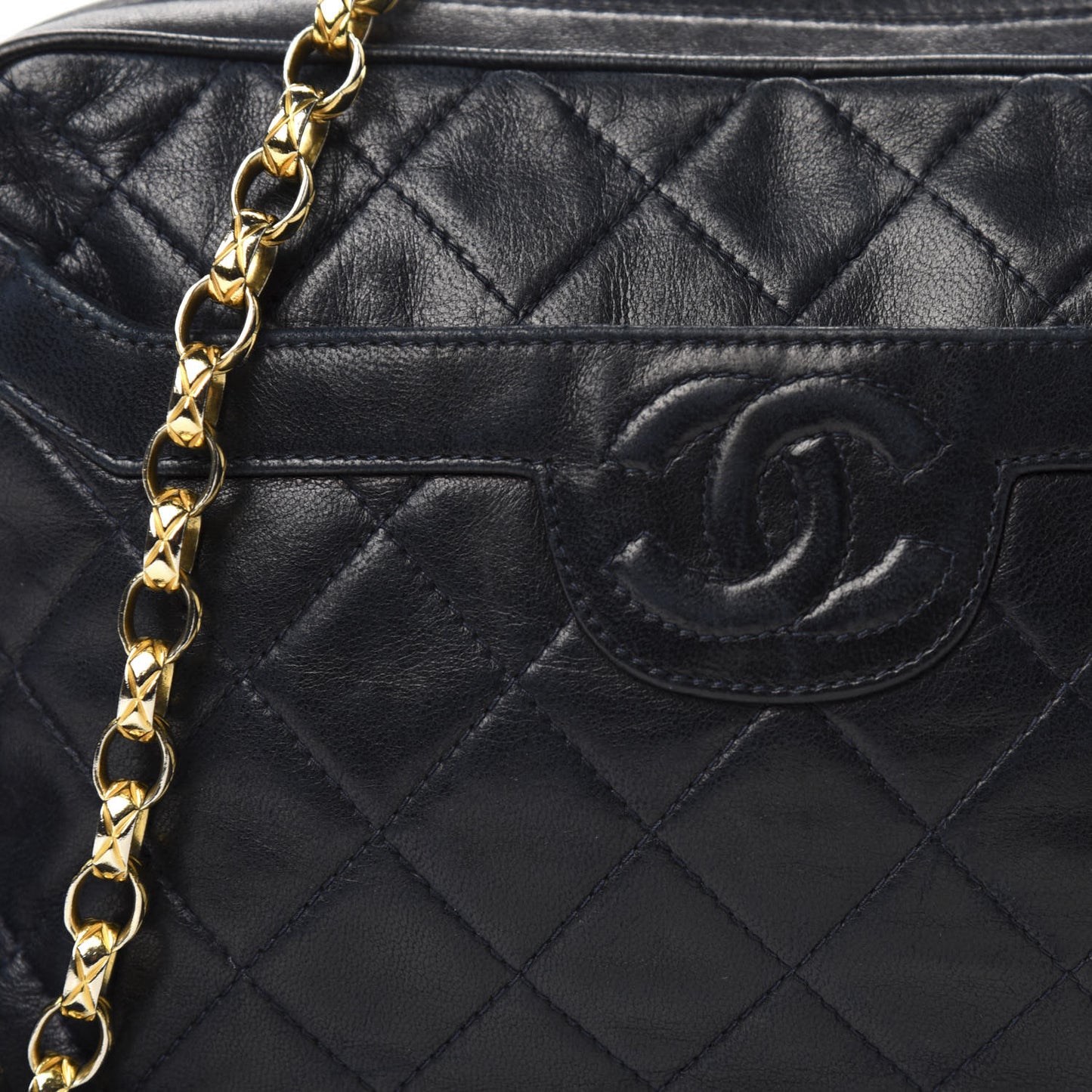 Lambskin Quilted CC Tassel Camera Case Navy